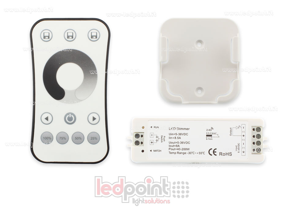 Kit mando + controlador monocromático con interruptor 5/36V, 1ch*8A, RF 2.4G
