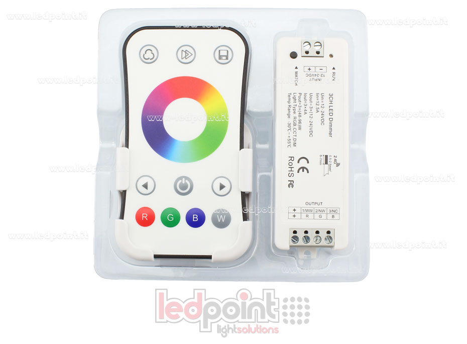 Kit mando + controlador RGB 12/24V, 3ch*4A, RF 2.4G