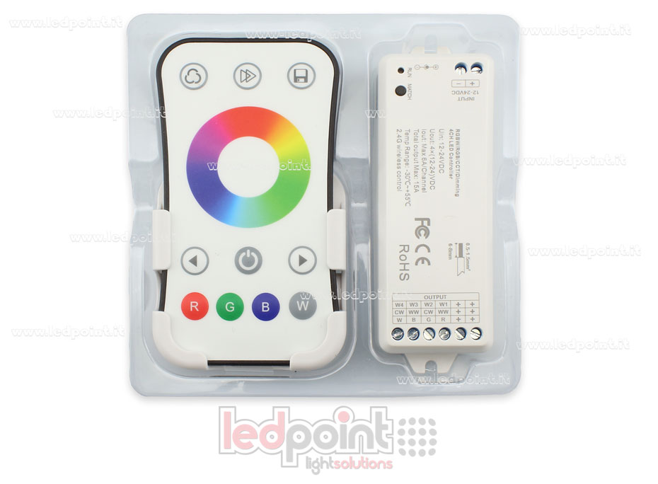 Kit mando + controlador RGBW 12/24V,  4ch*6A, Max 15A, RF 2.4G