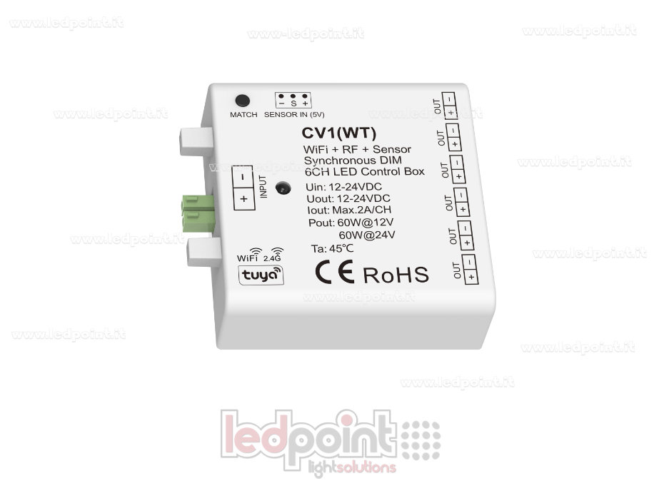 Interfaz de dimmer 6ch 75/150W 12V-24V, RF 2,4GHz WiFi con entrada de sensor