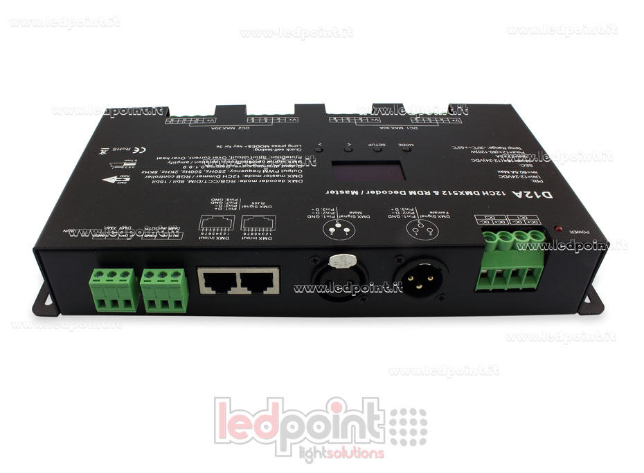 Descodificador DMX 512 con pantalla oled, 12 canales de 5A cada uno, voltaje 12-24V DC