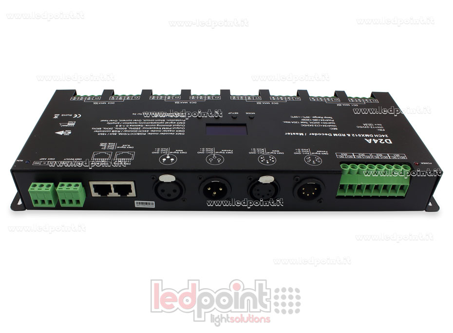 Descodificador DMX 512 con pantalla oled, 24 canales de 5A cada uno, voltaje 12-24V DC 