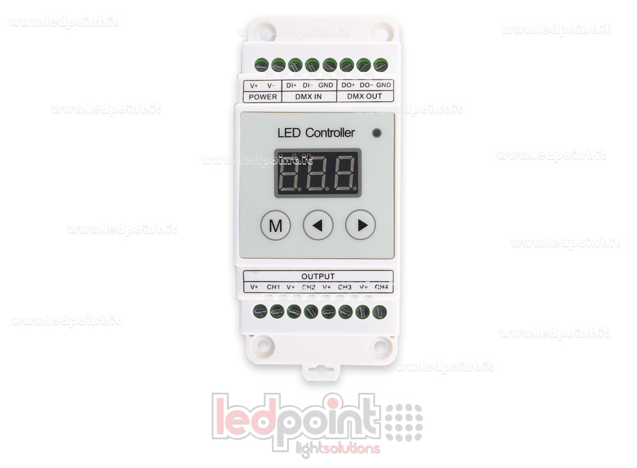 DMX 512 descodificador carril DIN, 4 canales de 5A cada uno, tensión 12-24V DC