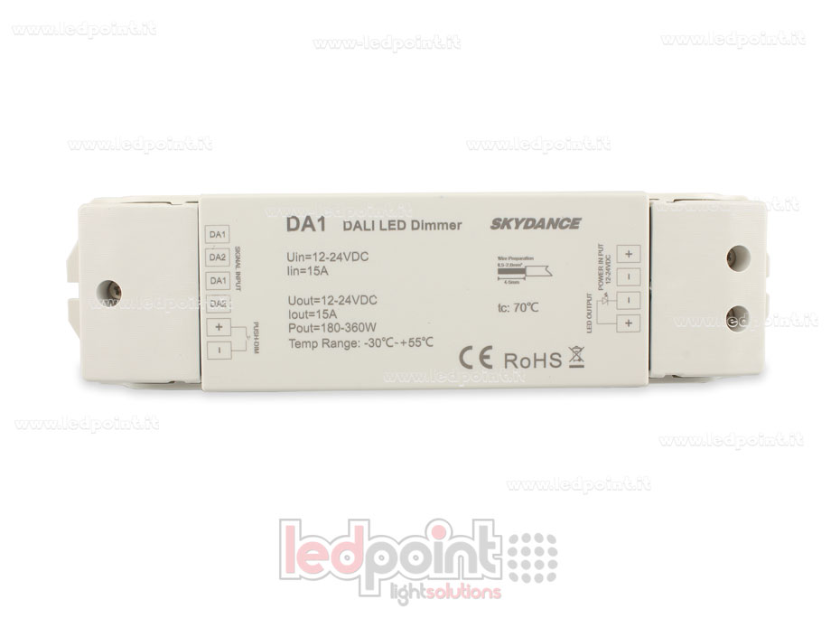 Dimmer DALI, 1 canal 15A, 12-24V DC, voltaje constante