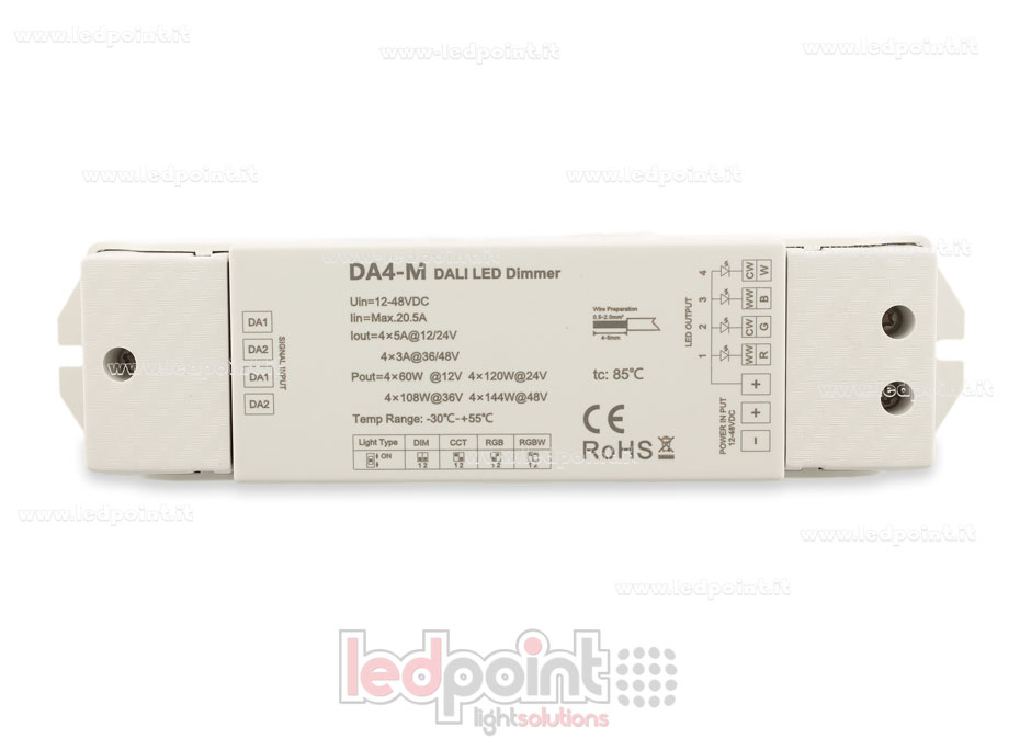Dimmer DALI, 4 canales 3A/5A, 12-48V DC, voltaje constante (DT6/DT8)