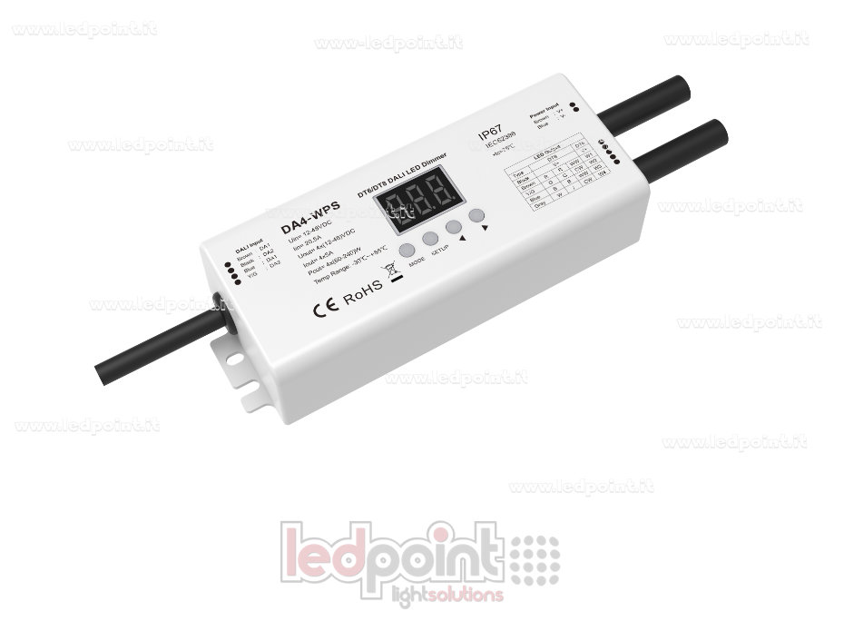 Dimmer DALI impermeable, 4 canales *5A, 12-24V o 3A 36-48V, voltaje constante