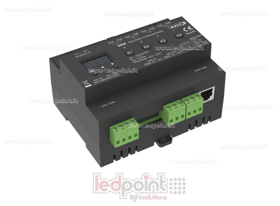 Decoder DALI/DMX, 4 canales de 8 A, 100–240 V CA