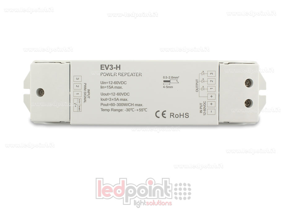 Amplificador RGB 12-60V 15A (3 canales de 5A) 