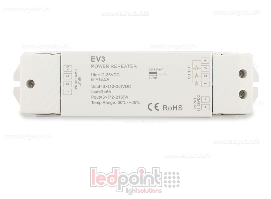 Amplificador RGB 12-36V 18A (3 canales de 7A) 