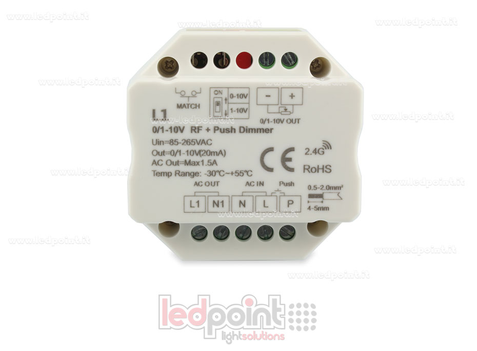 Receptor dimmer monocromático 1 canal 0/1-10V, interruptor AC, RF 2,4G para caja de conexiones de pared