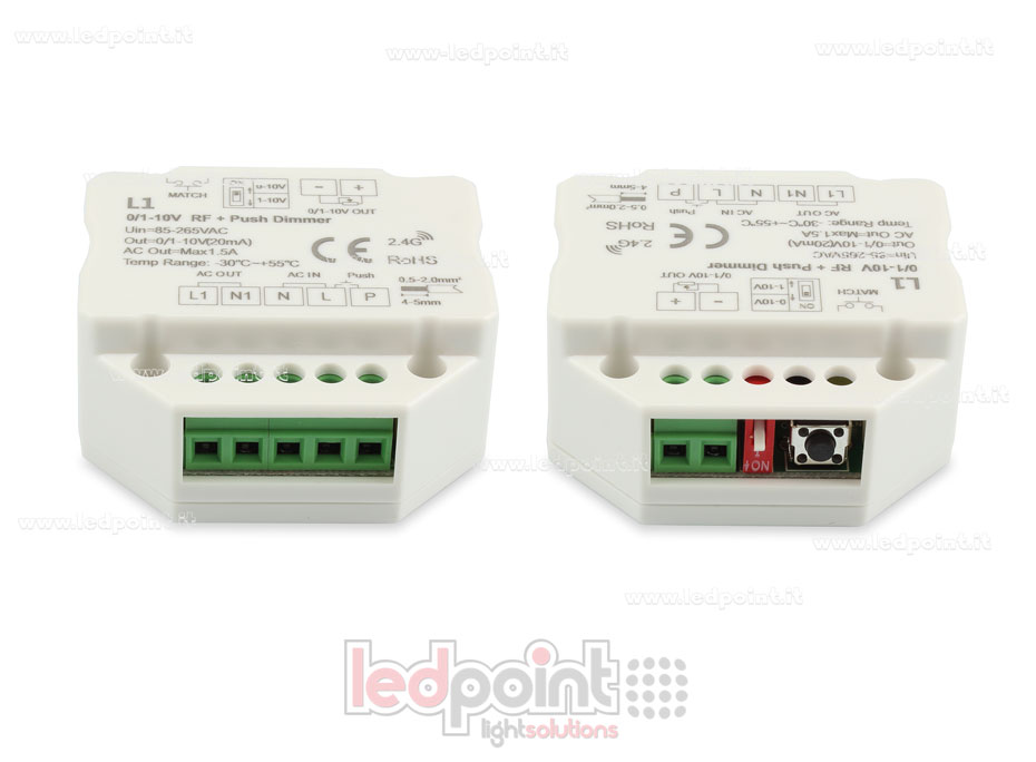 Receptor dimmer monocromático 1 canal 0/1-10V, interruptor AC, RF 2,4G para caja de conexiones de pared