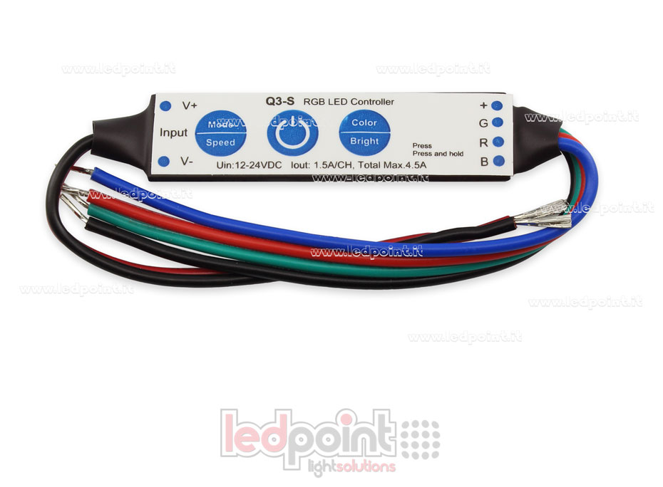 Receptor dimmer mini RGB 12/24V, 3ch 1.5A/CH 3 teclas no RF