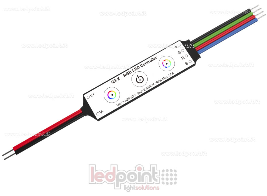 Mini Receptor Dimmer RGB 12/24V, 3 canales*2,5A, 3 Botones, sin RF