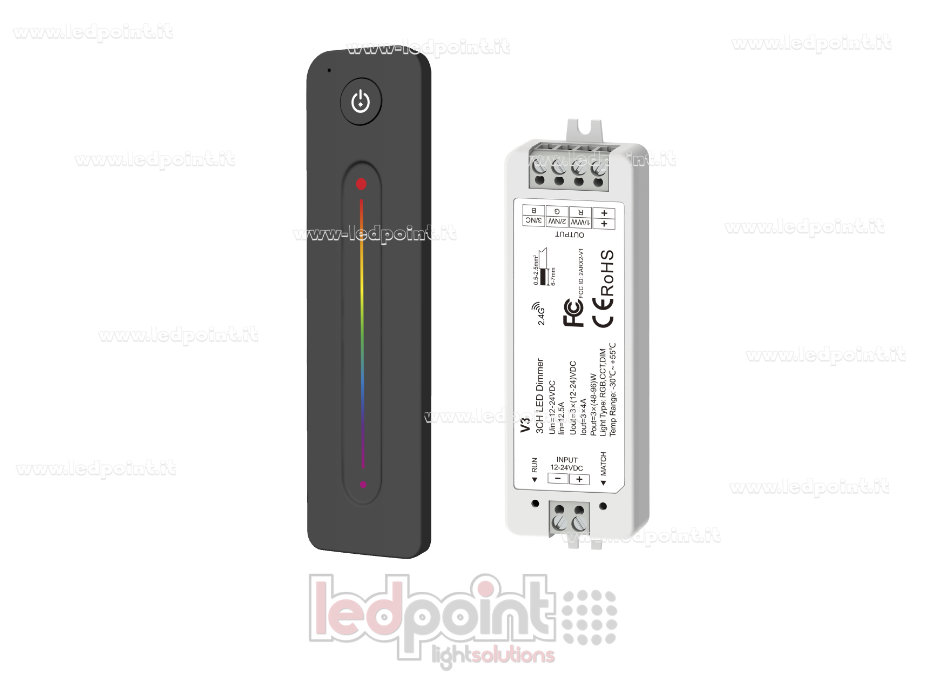 Kit de control remoto + controlador RGB 12/24V, 3ch*4A, RF 2.4G