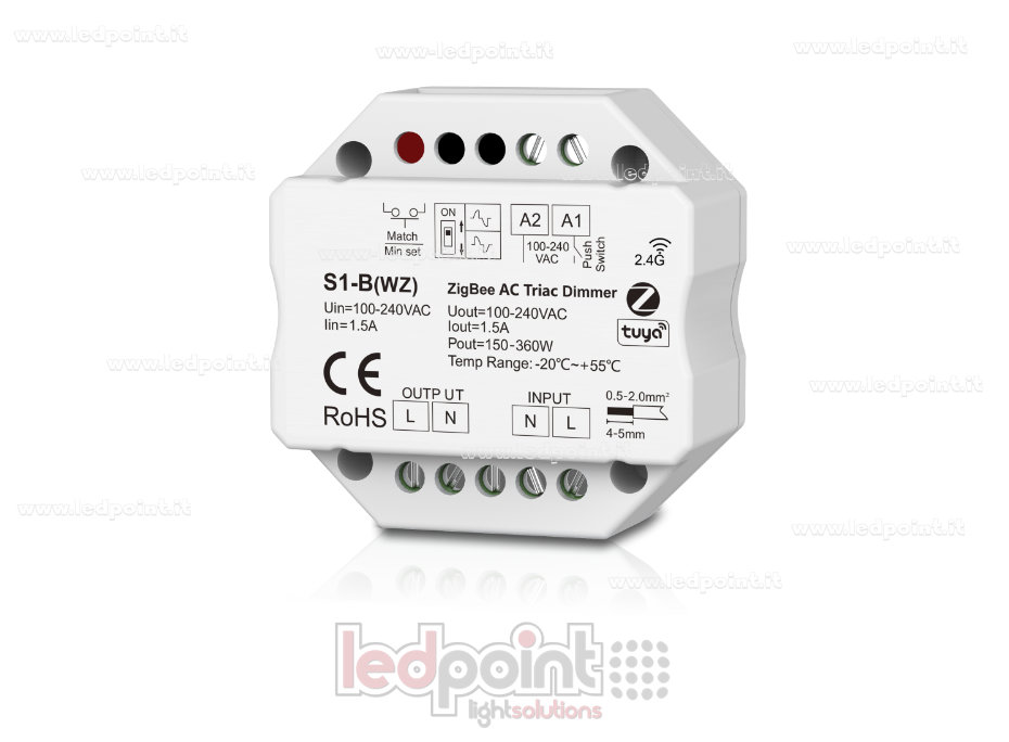 Triac monocromo y controlador ZigBee 100/230V, push dim AC, WiFi, RF 2.4G, para caja de conexiones mural