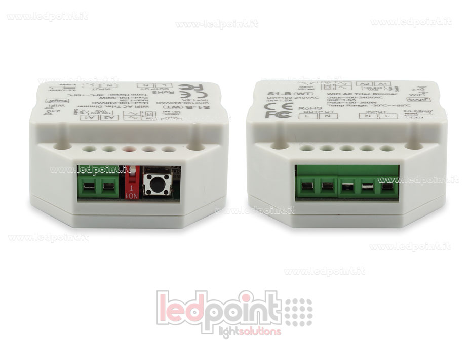 Controlador monocromático triac 100/230V, push dim AC, WiFi, RF 2.4G para caja de conexiones de pared