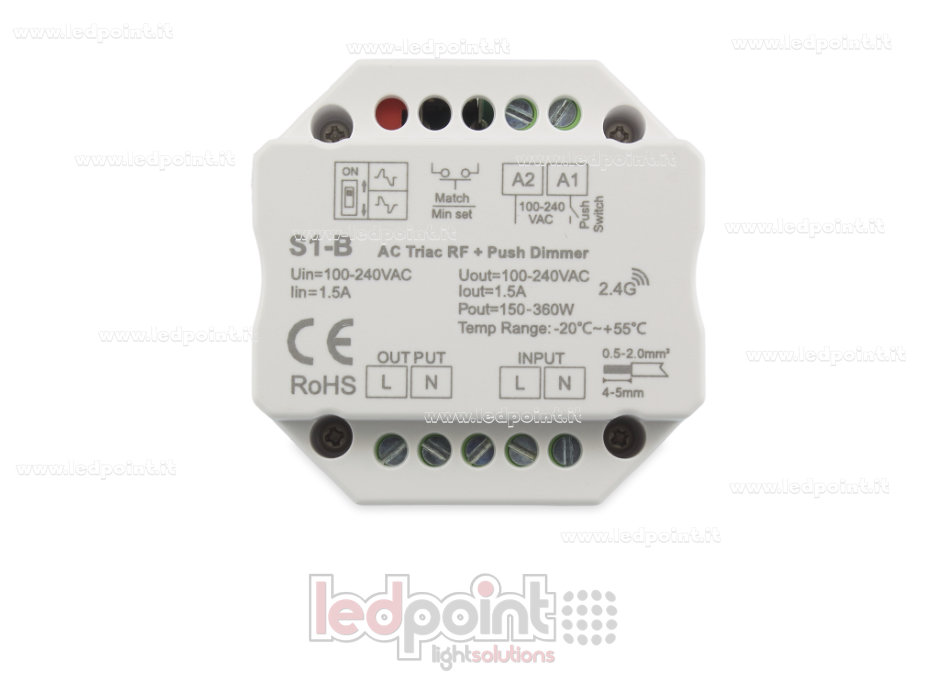Controlador monocromático triac 100/230V, push dim AC, RF 2.4G para caja de conexiones de pared