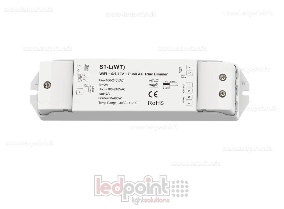 Dimmer AC por corte de fase, 100-240V CA, 1 canal*2A, WiFi + 0/1-10V + Pulsador