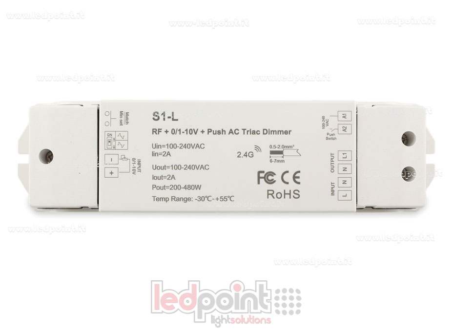 Controlador monocromático con interruptor triac 100/230V, RF 2.4G, 0/1-10V, Push AC