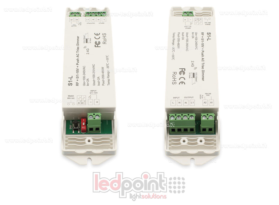 Controlador monocromático con interruptor triac 100/230V, RF 2.4G, 0/1-10V, Push AC
