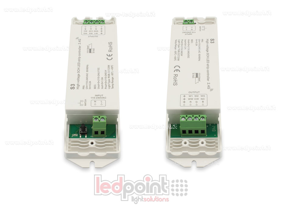 Controlador de tira led 110-240 VDC, CCT/RGB, 3 canales de 1A cada uno, RF 2.4G