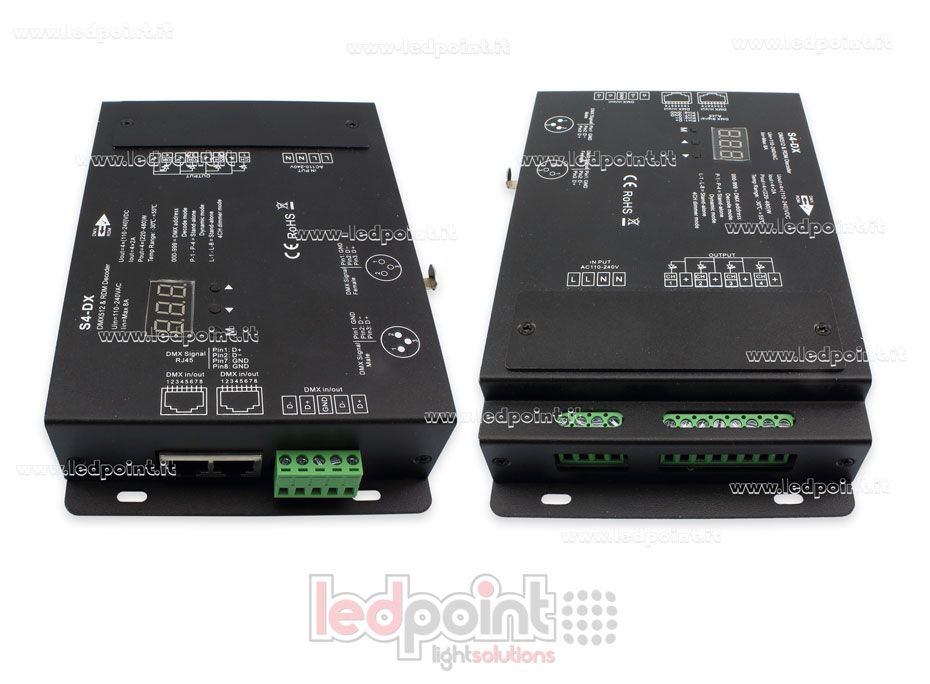 DMX 512 descodificador, 4 canales de 2A cada uno, tensión 110-240VAC