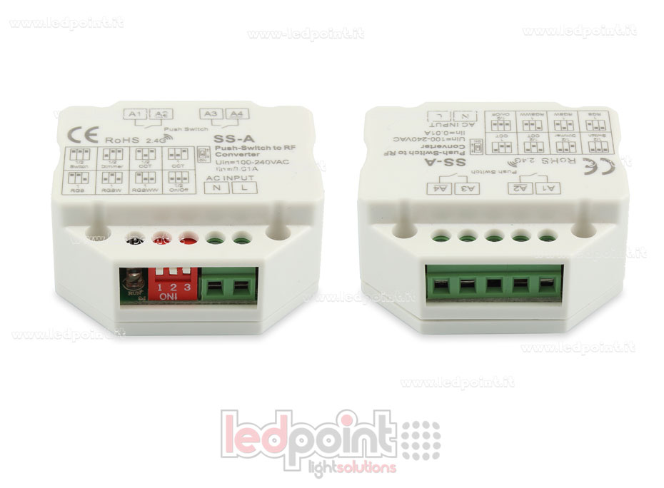 Mando a distancia push dim, 1 o 2 zonas, monocromático, CCT, RGB, RGBW y RGB+CCT, RF 2.4G para caja de conexiones de pared