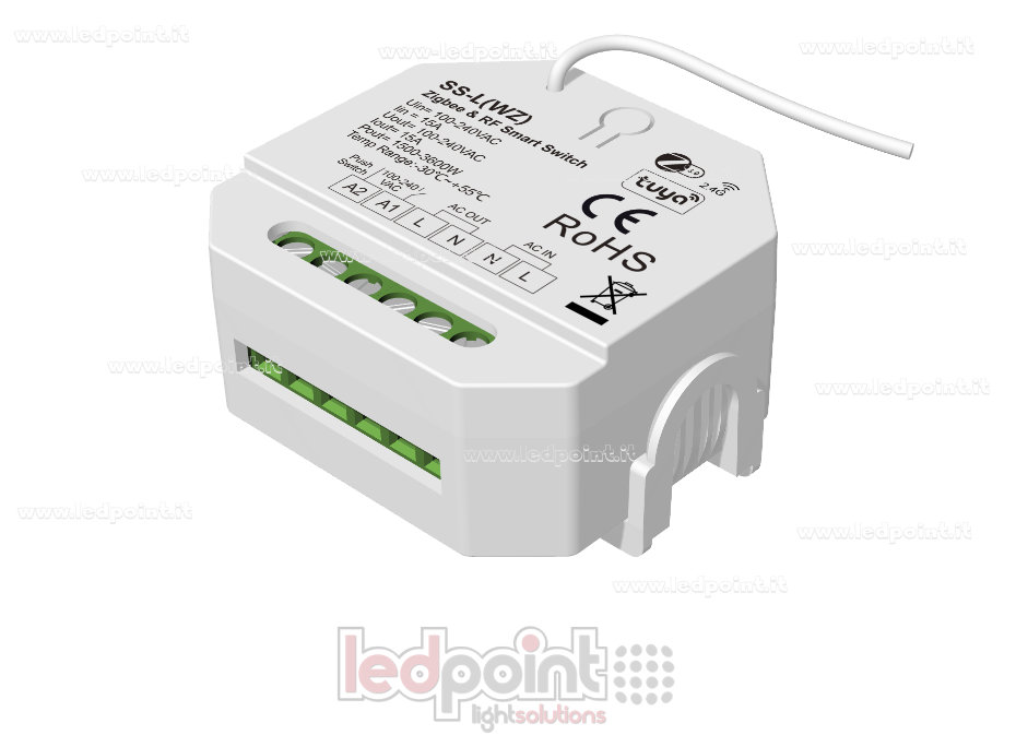 Controlador Monocromático 100-240VCA, 1CH*15A ON/OFF, No regulable, 15A, Pulsador, Zigbee y RF 2.4G, para Caja de Conexiones de Pared