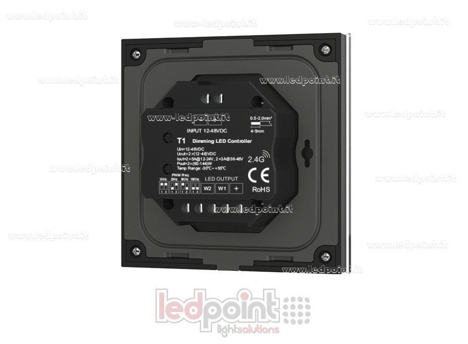 Controlador y mando a distancia de pared negro monocromático táctil, 4 canales*3 amperios, 12-24 V CC, RF 2,4 GHz Controlador y mando a distancia de pared negro monocromático táctil, 4 canales*3 amperios, 12-24 V CC, RF 2,4 GHz
