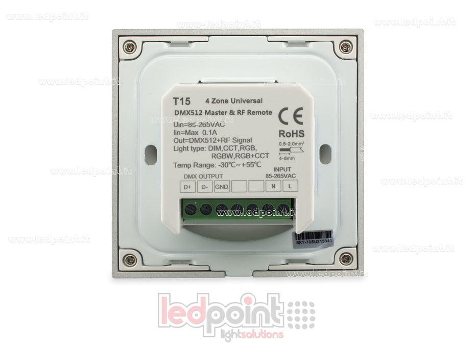 Mando a distancia master RGB+CCT 4 zonas blanco para pared RF2.4G + DMX512