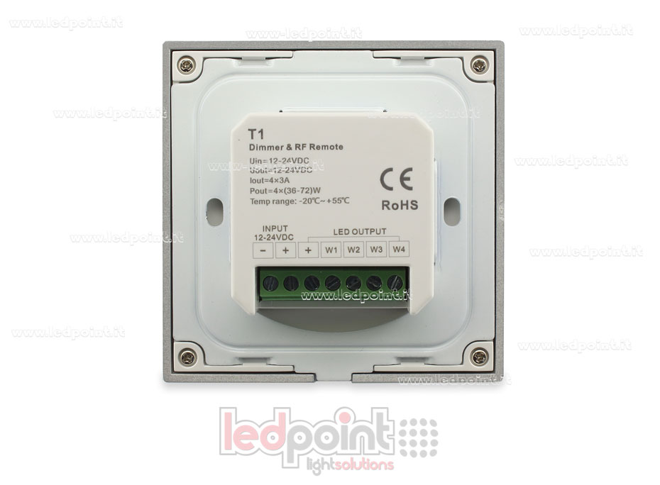 Controlador y mando a distancia de pared blanco monocromático táctil 4CH*3A 12-24VDC RF2.4G