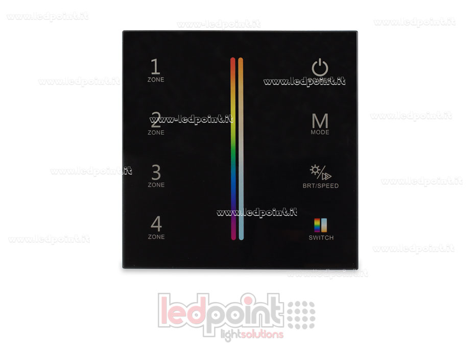 Mando de pared negro RGB/CCT 4 zonas RF2.4G