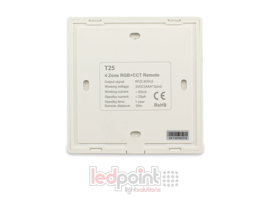 Mando de pared negro RGB/CCT 4 zonas RF2.4G