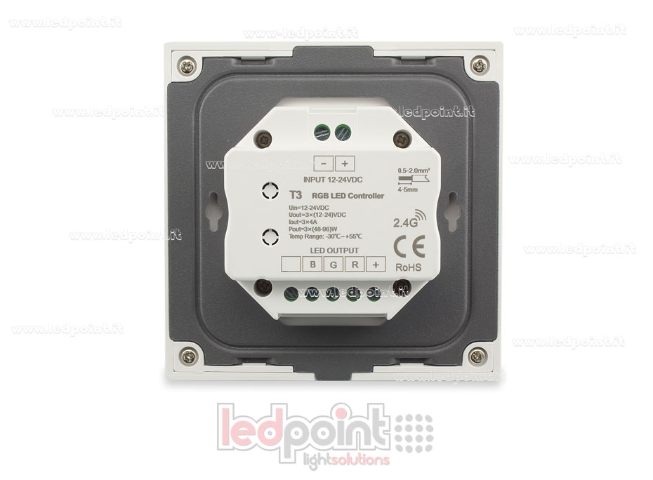 Controlador y mando de pared RF RGB 12-24V, 86x86mm