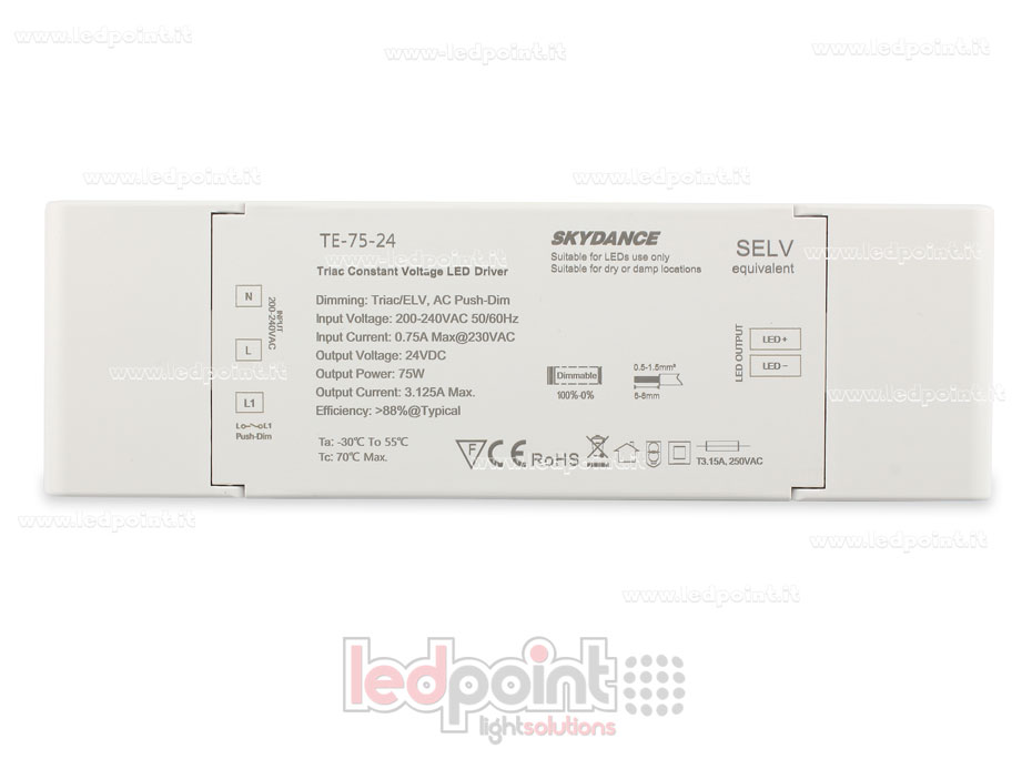 Fuente de alimentación 75W 24V CV Triac AC Push-Dim SkyDance