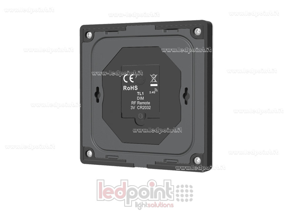 Mando a distancia de pared monocromático, a pilas, negro, 4 zonas, RF 2,4 GHz