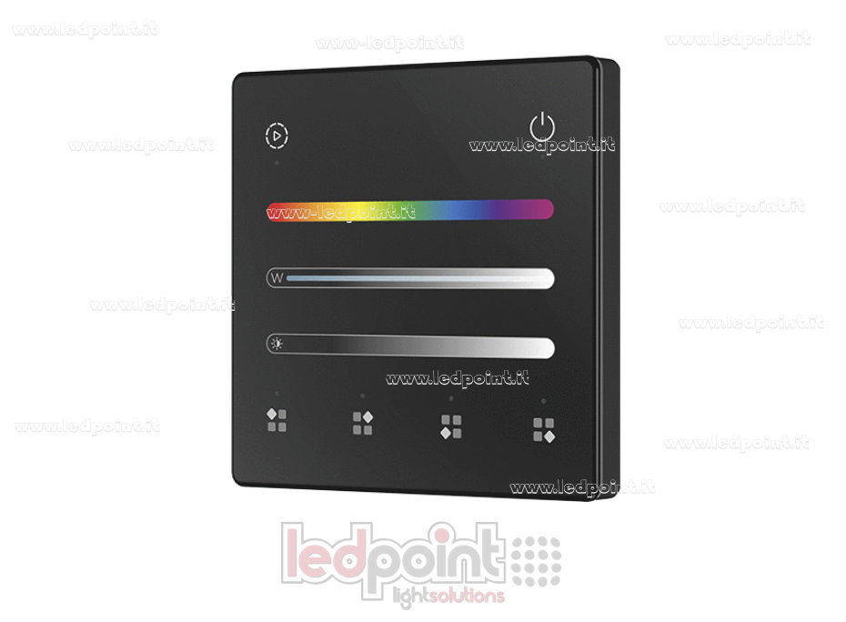 Mando a distancia de pared RGB/RGBW a pilas, negro, 4 zonas, RF 2,4 GHz 