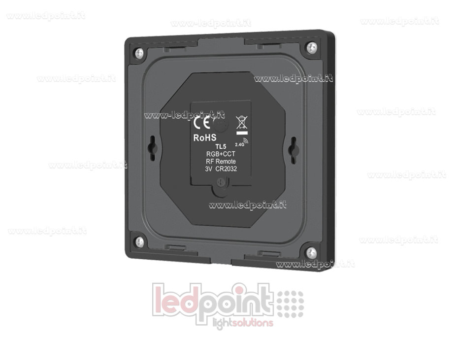 Mando a distancia de pared RGB + CCT a pilas, negro, 4 zonas RF 2,4 GHz