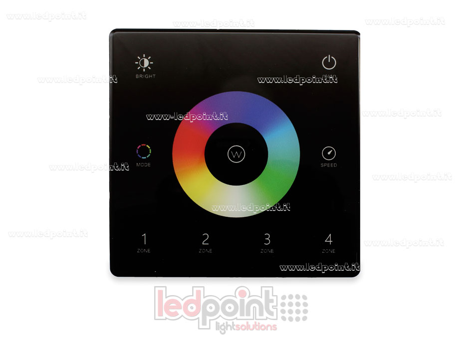 Mando a distancia de pared slim, RGB/RGBW, a pilas, negro, 4 zonas RF2.4G