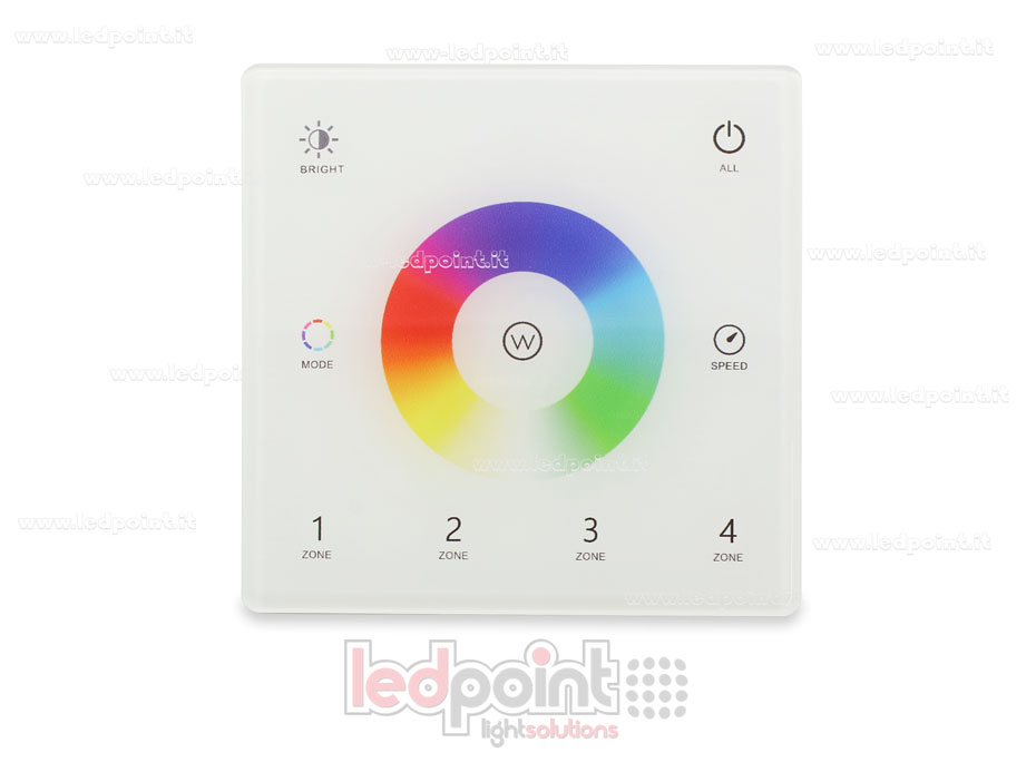 Mando a distancia de pared slim, RGB/RGBW, a pilas, blanco, 4 zonas RF2.4G
