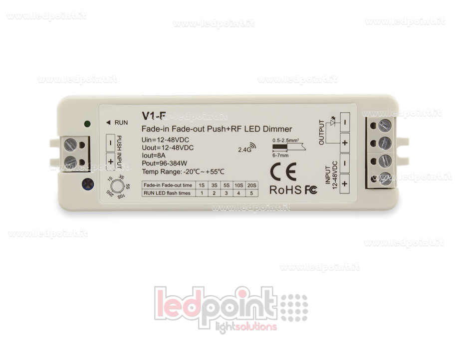 12/48V, 1ch*8A, receptor dimmer monocromático RF 2.4G con fundido on/off ajustable y interruptor