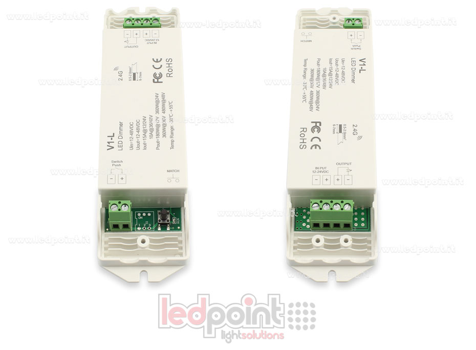 Receptor dimmer monocromático con interruptor, 1ch*15A 12/24V o 1ch*10A 36/48V, RF 2.4G