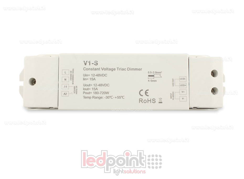Dimmer monocromático con interruptor y triac 12/48V, 1ch*15A 