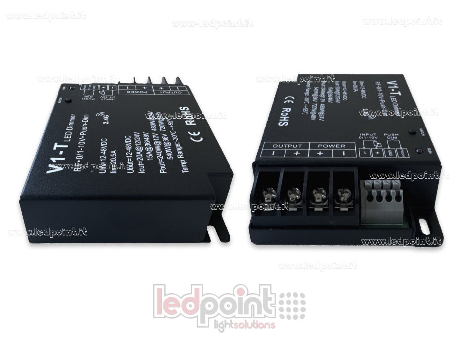 Receptor dimmer monocromático con interruptor, 0/1-10V, 12/24V, 1ch*20A, RF 2.4G