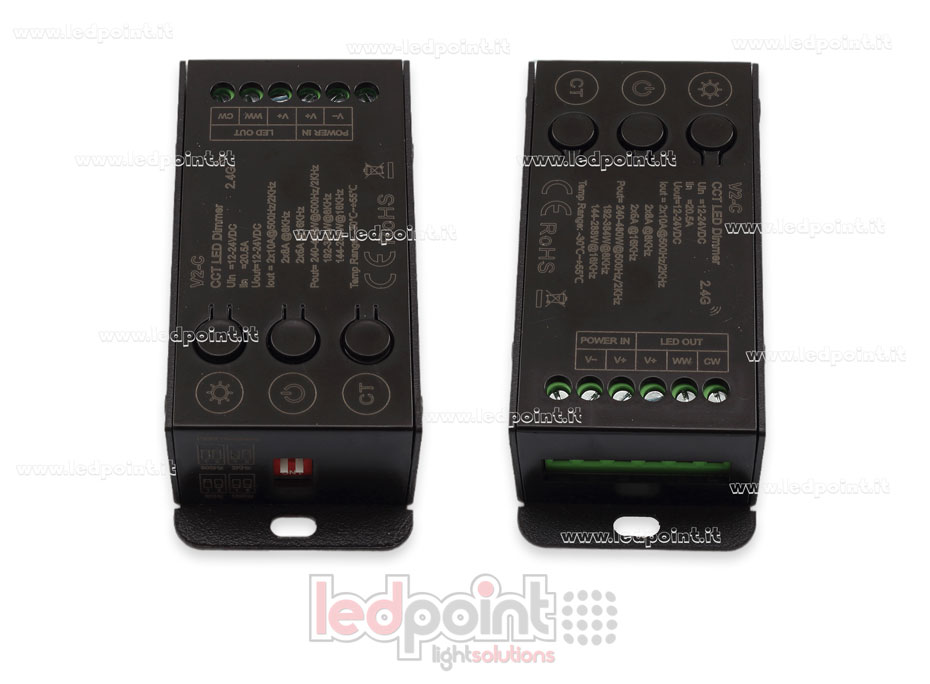 Receptor controlador CCT 12-24V, 2ch*10A con 3 botones y PWM seleccionable, RF 2.4G