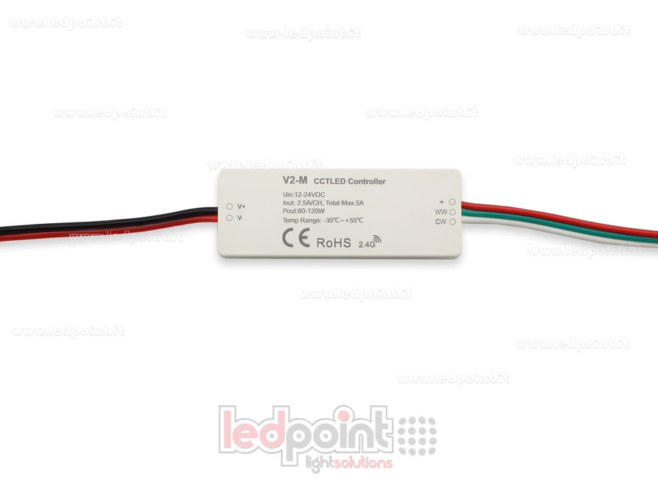 Mini dimmer receptor CCT 12-24V, 2ch 2.5A/CH, RF 2.4GHz