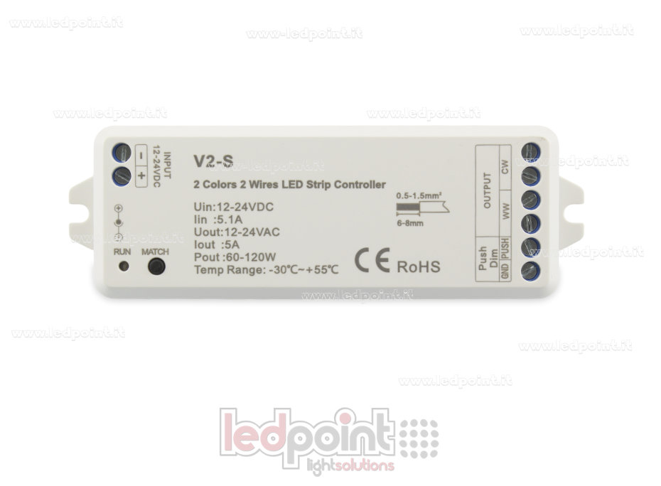 Receptor controlador para CCT con 2 hilos  12-24V, 1ch*5A, RF 2.4G