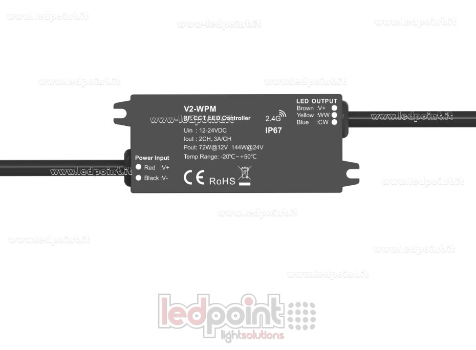 Mini controlador LED RF CCT, IP67, 12/24 V, 3 A*2 canales, RF 2,4 GHz