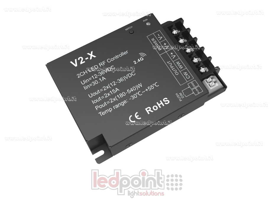 Receptor controlador 2 canales*15A, 12-36V, RF 2.4G