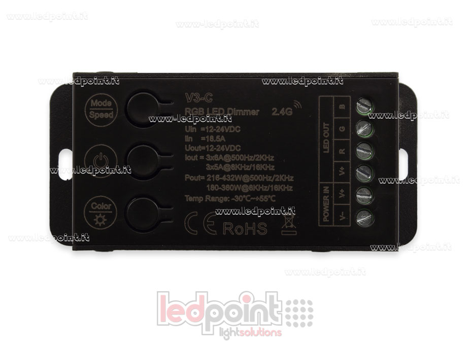 Controlador receptor RGB 12-24V, 3ch*6A con 3 interruptores y PWM seleccionable, RF 2.4G